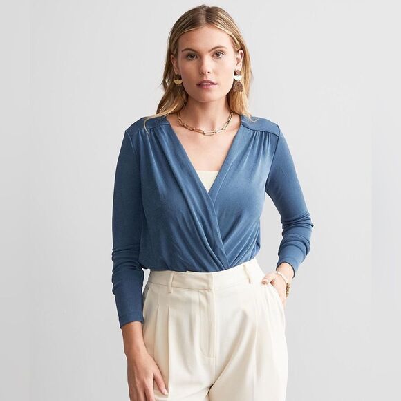 Free People | Turnt Sheen Bodysuit in Blue Metal Long Sleeve Slinky Top Thong XS - Picture 2 of 8